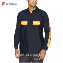 OEM Custom Long Sleeves 65% Polyester 35% Cotton Safety Uniform Mens Industrial Hi Vis Reflective Work Shirts